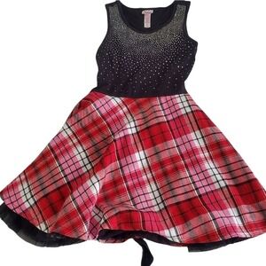 Justice Girls' Party Dress Sparkly Sequin Bodice Red Plaid Skirt Holiday Size‎ 8
